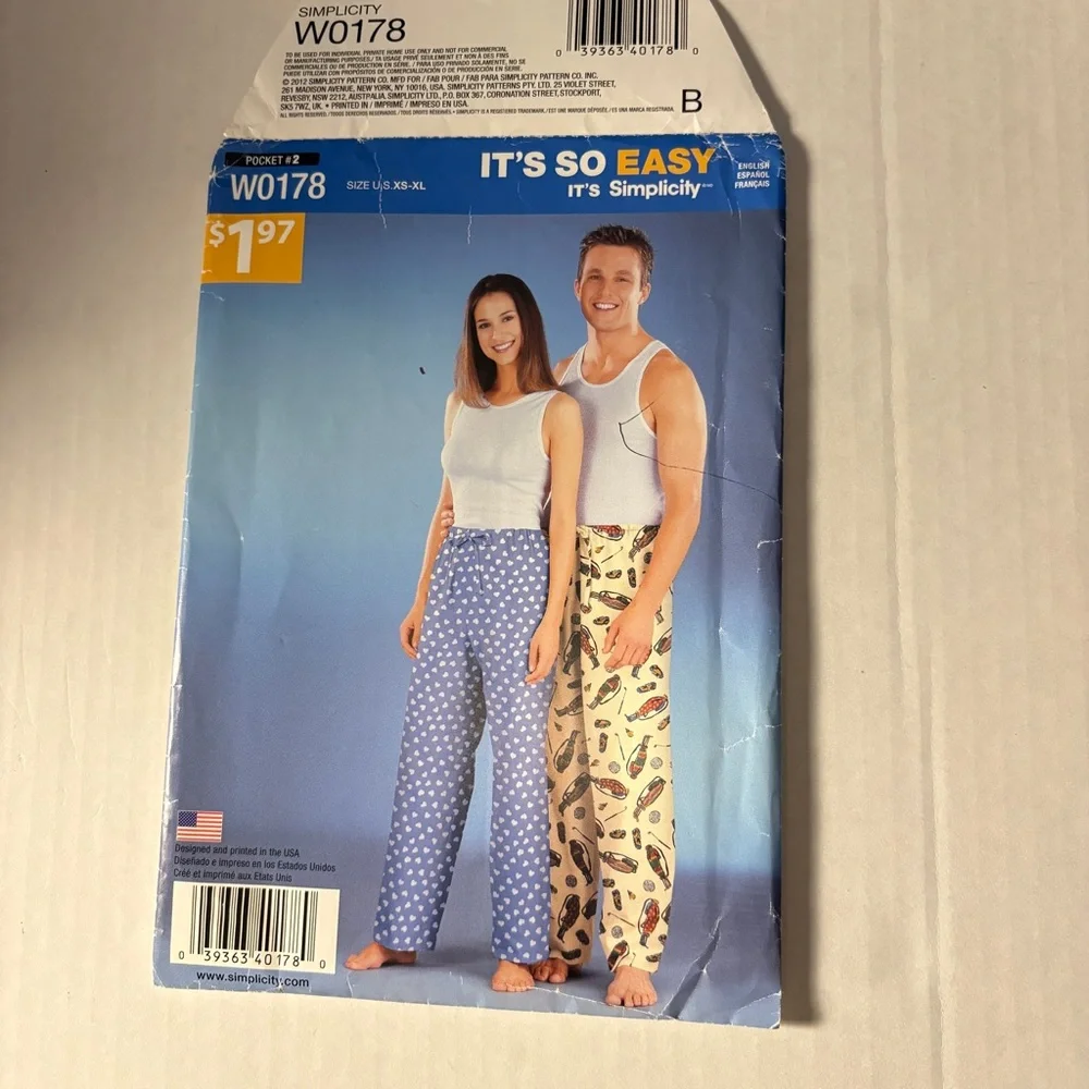 Simplicity It’s So Easy Pattern W0178 for Unisex Pants